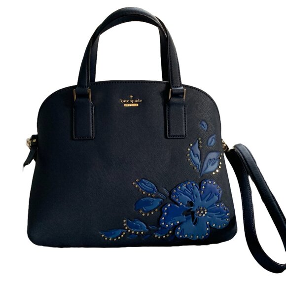 NWOT KATE SPADE Blazer Blue Cameron Street Hibiscus Lottie Leather Satchel - Picture 5 of 10